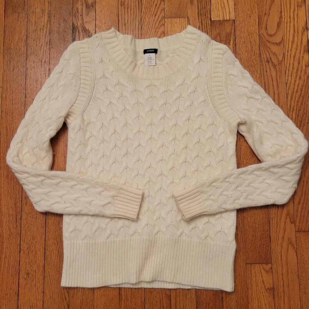 J Crew Cream Cable Knit Angora Rabbit Wool Pullover Sweater S‎ Cozy HONEYCOMB